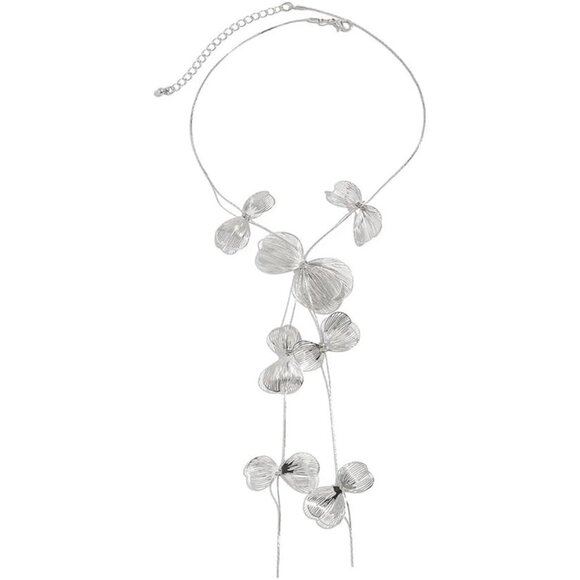 Women's Silver Ginkgo Leaves Choker Statement Long Tassel Beachy Party Necklace - Picture 9 of 9